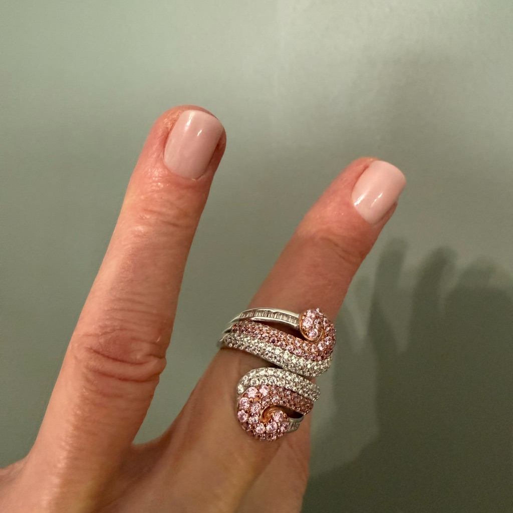 Jtv Pink And Silver Spiral Ring With Intricate Design 20$